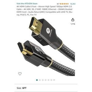 4K HDMI Cable 6 Foot
